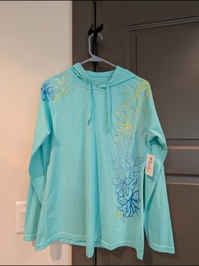 Light Blue Floral Hooded Swim Coverup